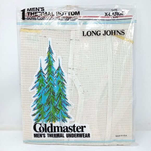 Vintage Coldmaster Made in USA Thermal Waffle Bottoms Underwear Pants - Men's XL - Picture 1 of 6